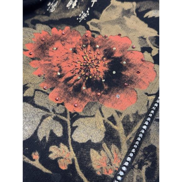 Vintage Jess & Jane Y2K S Black Eastern Floral Bird Kanji AOP Full Zip Cardigan - Picture 10 of 16